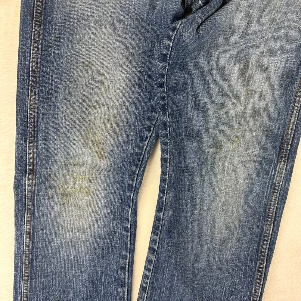 Wrangler Jeans Men Jackson Straight 28x30 Blue Denim Workwear Stained Distressed